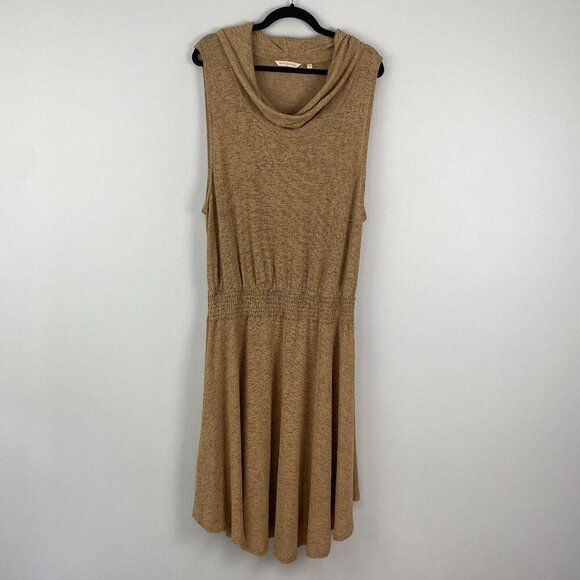 Soft Surroundings Kerry Dress 1X Sleeveless Smocked Waist Cowl Neck Tan - Picture 1 of 10
